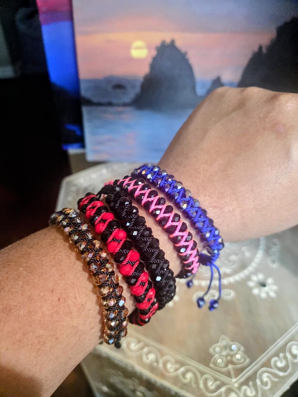 Handmade In Mexico Beaded Woven Bracelets in Blue, Pink, Black, Red, Champagne